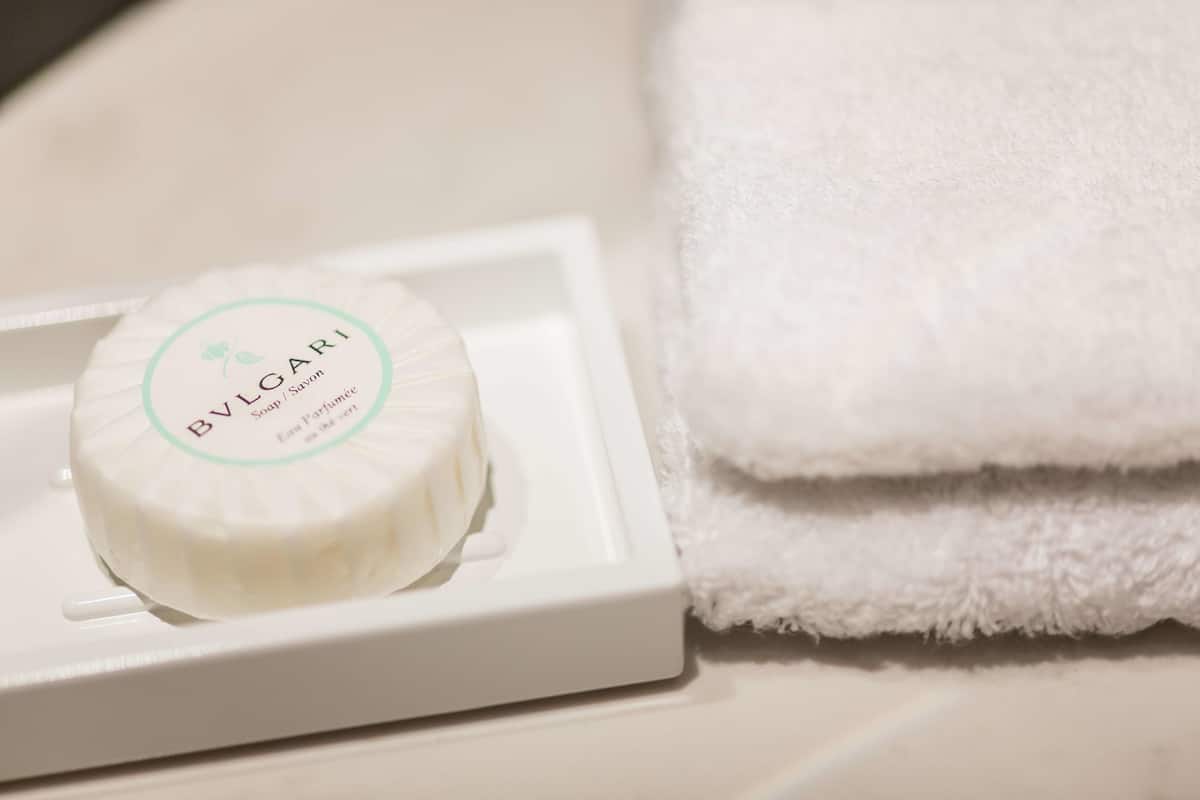 shower, rainfall showerhead, designer toiletries, hair dryer