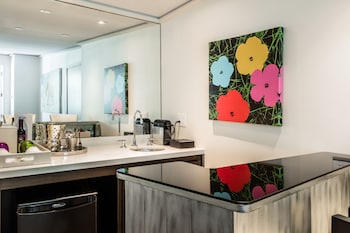 Luxury Suite, Pool View | Private kitchenette | Microwave, espresso maker at The Mosaic Hotel - Beverly Hills