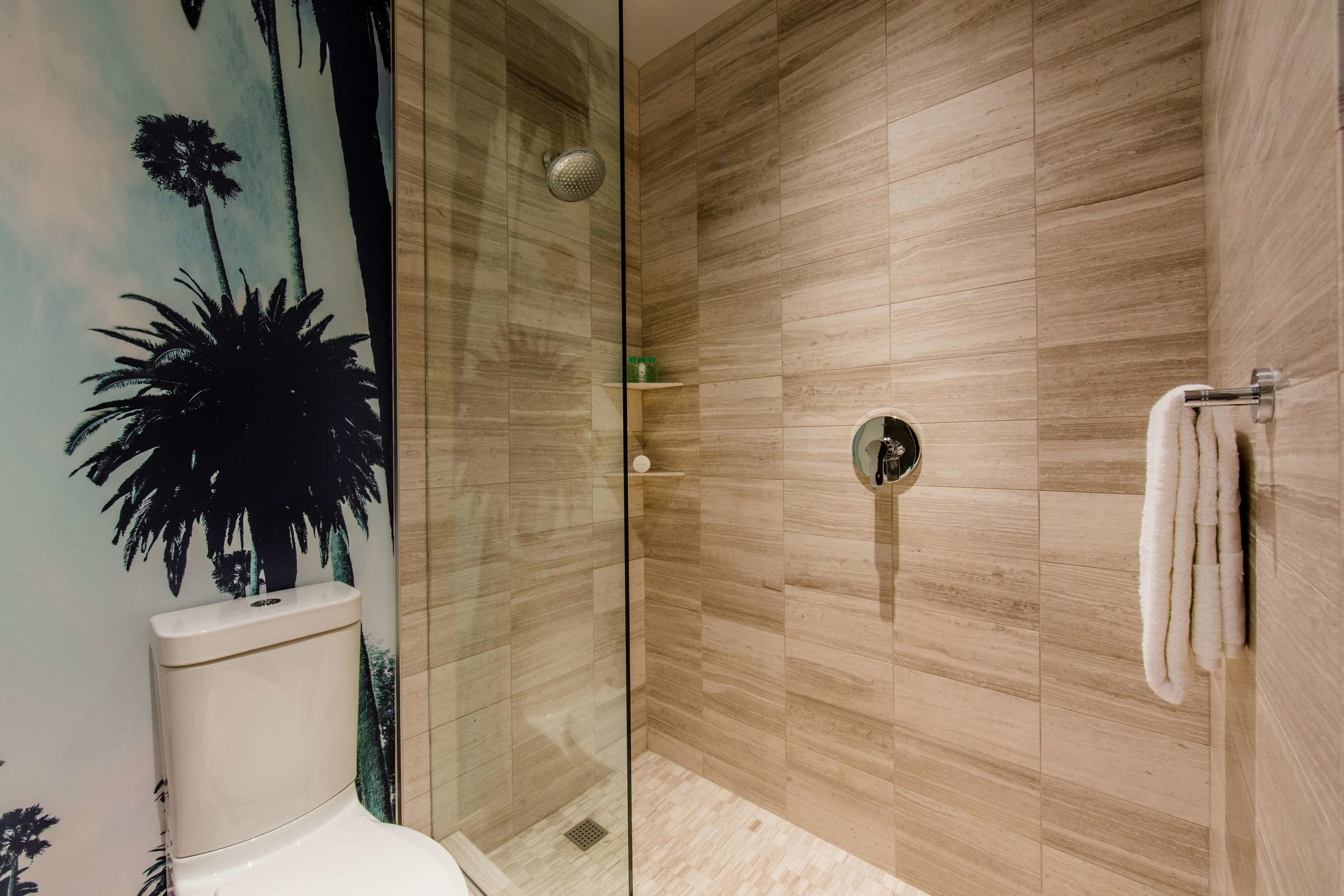 shower, rainfall showerhead, designer toiletries, hair dryer