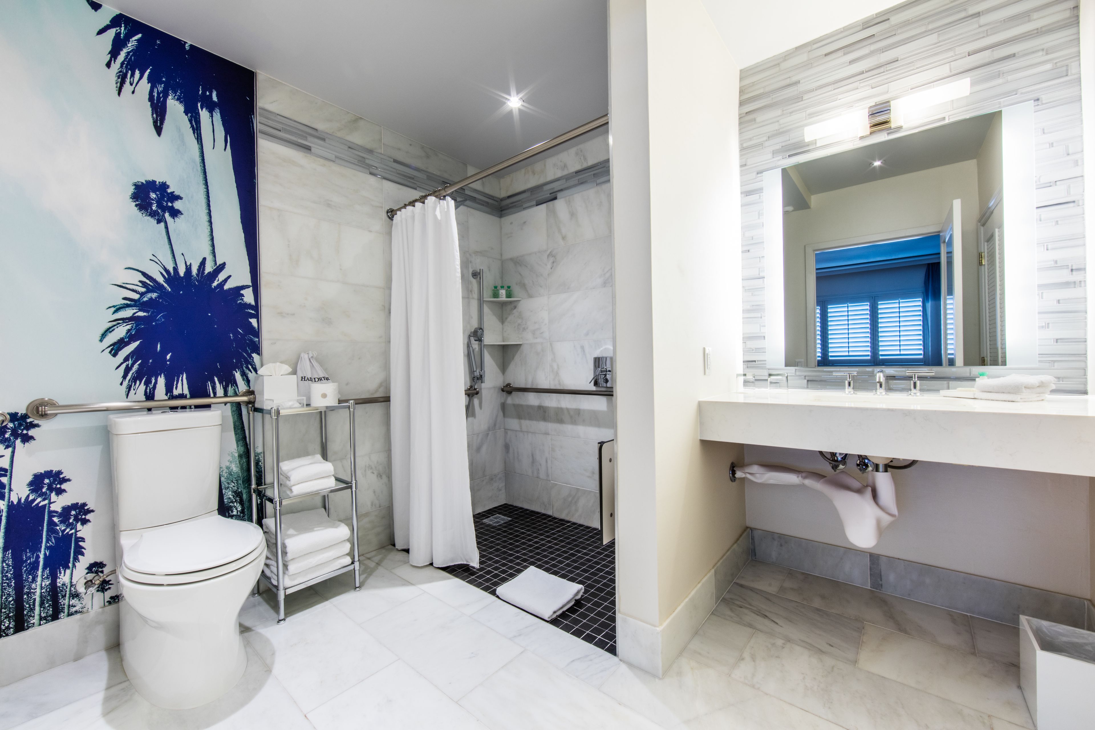 shower, rainfall showerhead, designer toiletries, hair dryer