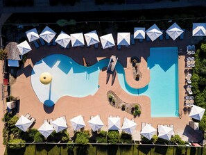 Indoor pool, seasonal outdoor pool, pool umbrellas, sun loungers