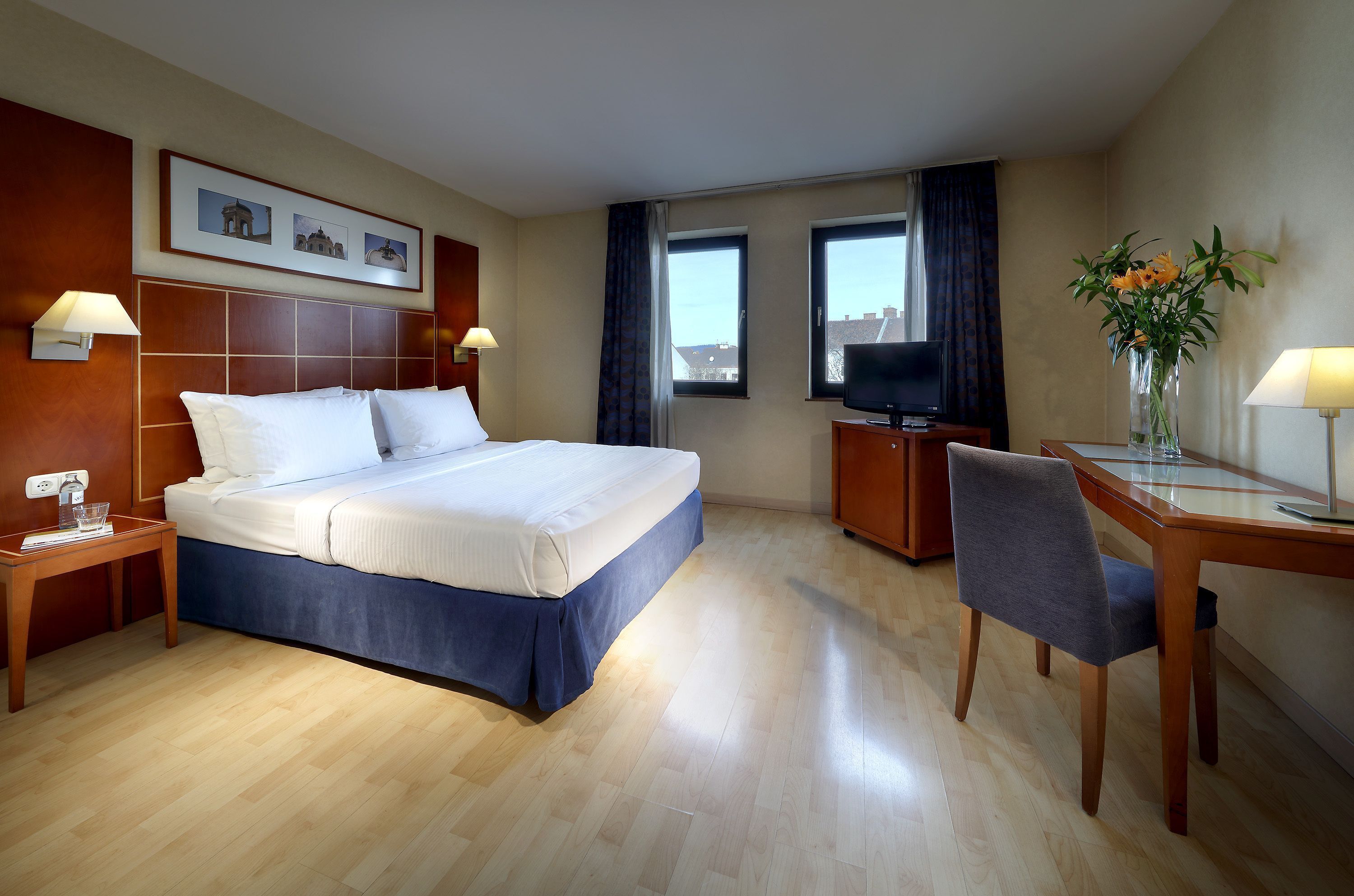 Ropa de cama hipoalergénica, minibar, caja fuerte y escritorio