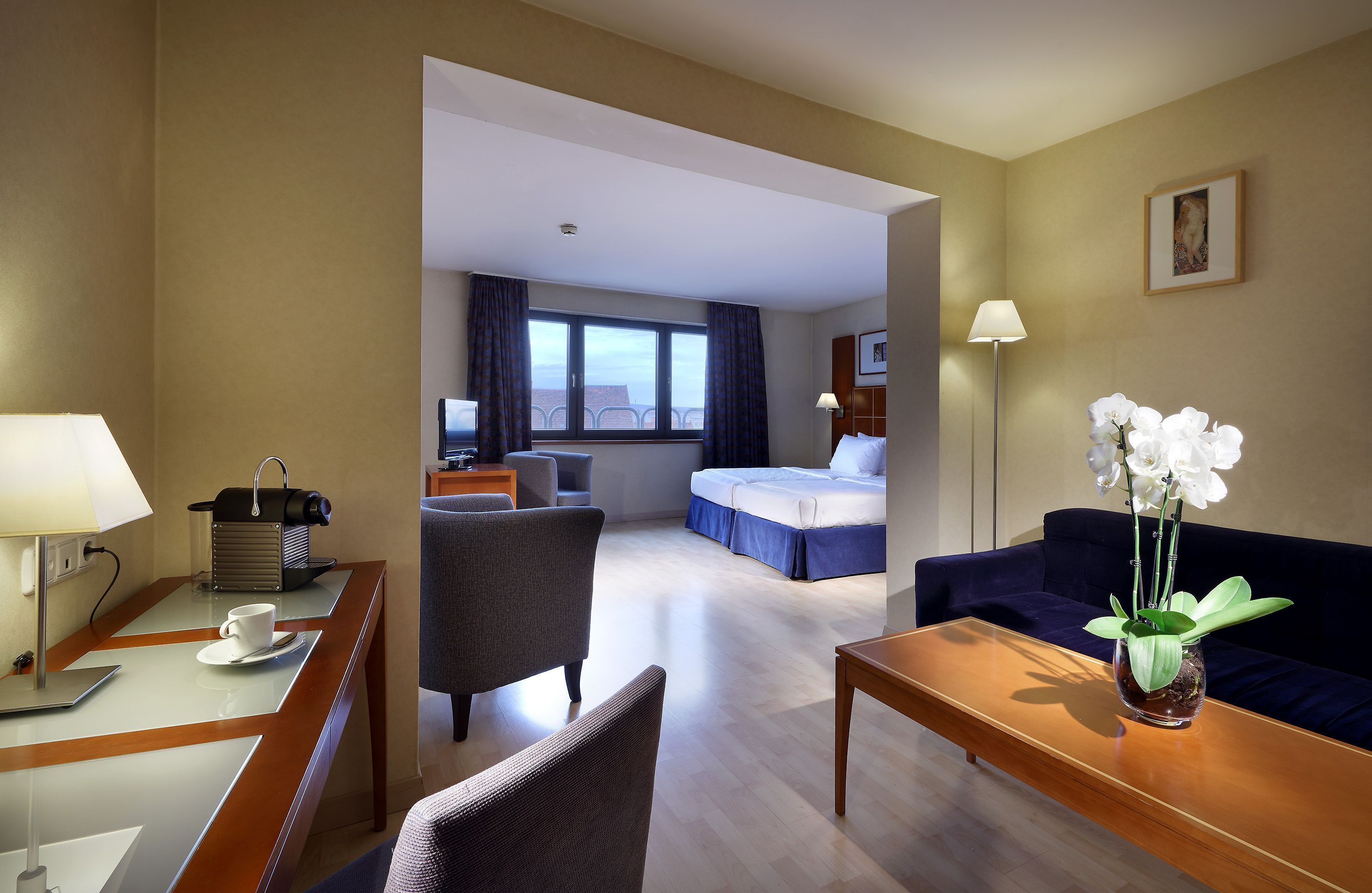 Ropa de cama hipoalergénica, minibar, caja fuerte y escritorio