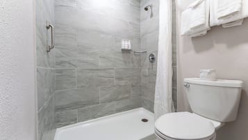 Shower, free toiletries, hair dryer, towels