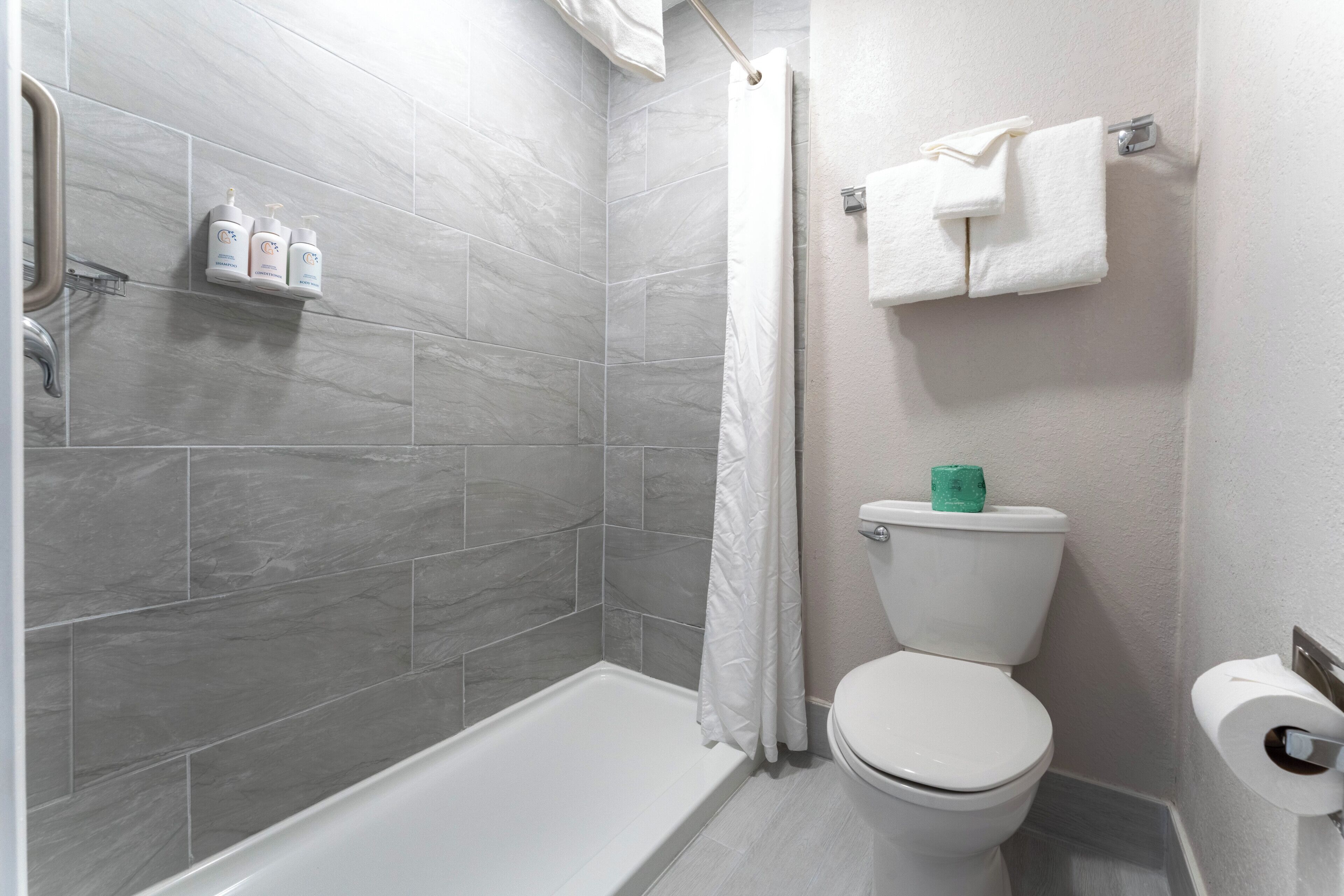 Standard Room, 1 King Bed, Non Smoking | Bathroom | Shower, free toiletries, hair dryer, towels