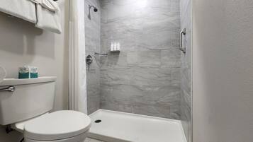 Shower, free toiletries, hair dryer, towels