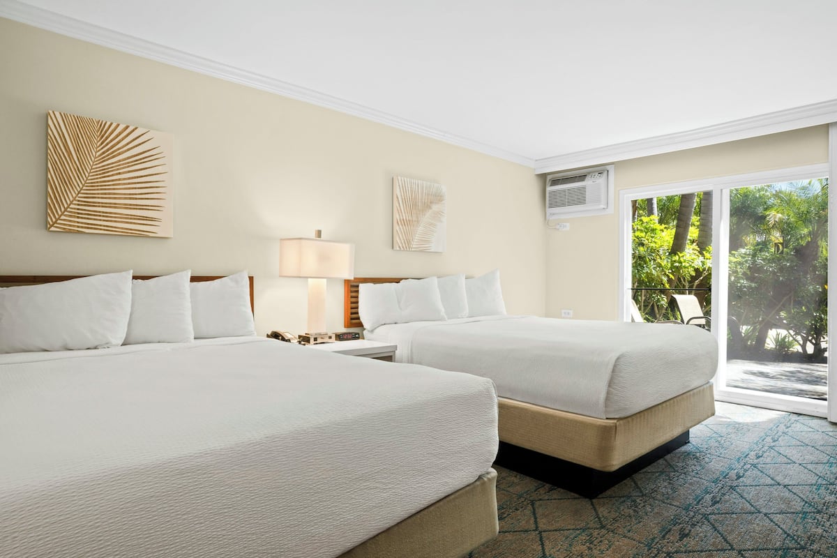 Standard Room, 2 Queen Beds, Lanai | In-room safe, desk, laptop workspace, iron/ironing board
