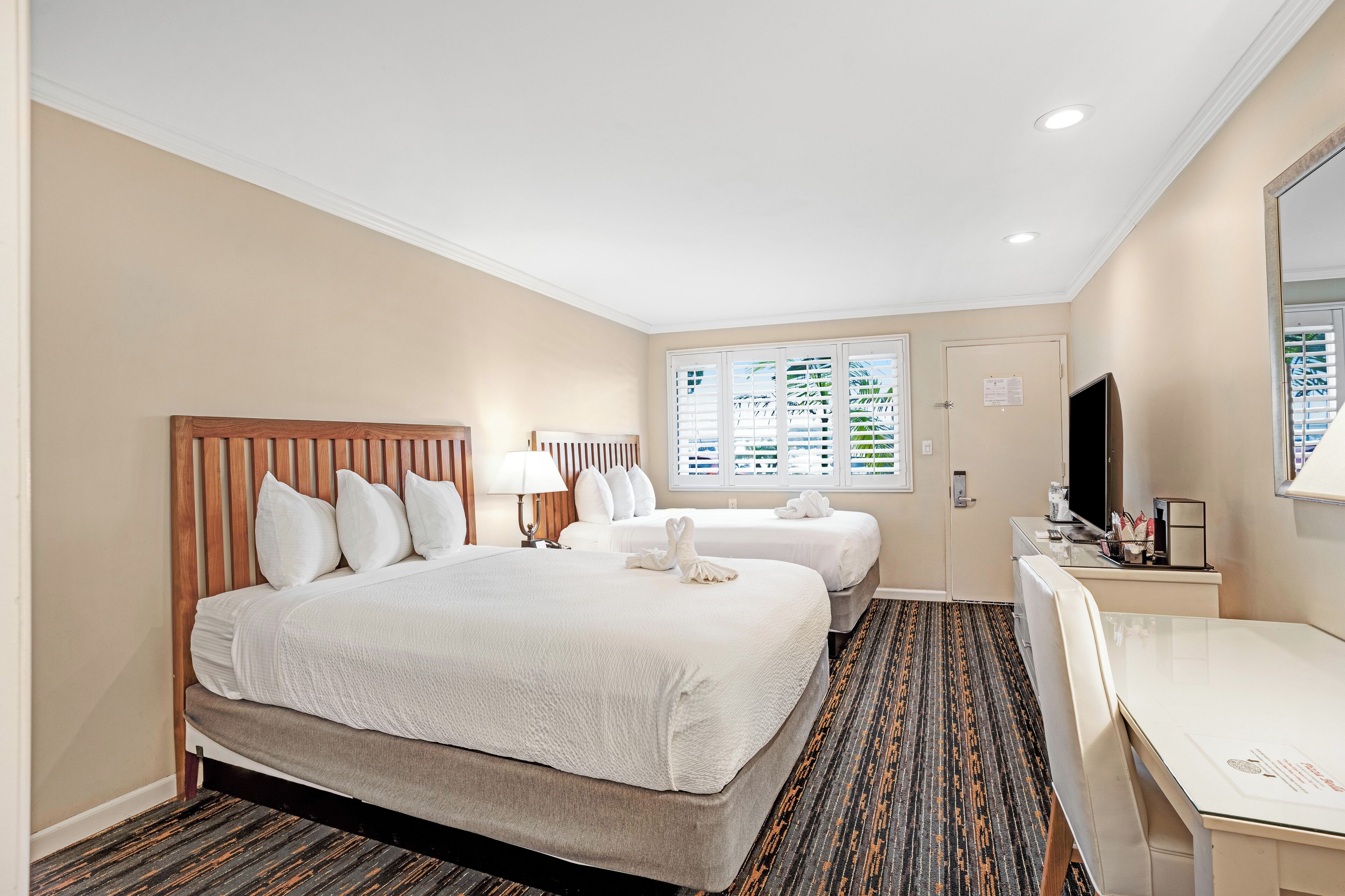 Standard Room, 2 Queen Beds, Marina View | In-room safe, desk, laptop workspace, iron/ironing board