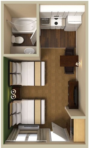 Studio, 2 Double Beds, Non Smoking | Desk, iron/ironing board, free WiFi