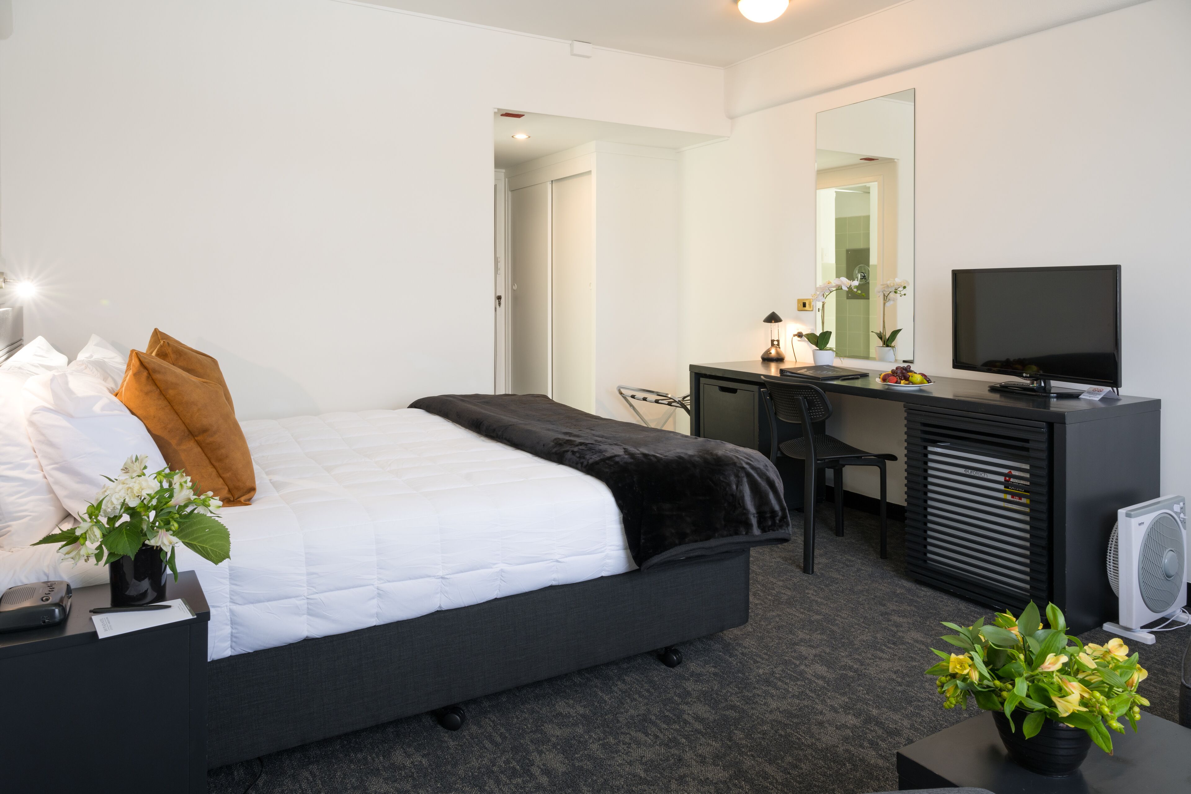 standard double room, 1 king bed | in-room safe, desk, laptop workspace, iron/ironing board