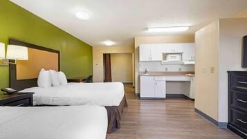 Room, 2 Double Beds, Non Smoking, Kitchen | Desk, laptop workspace, blackout drapes, iron/ironing board