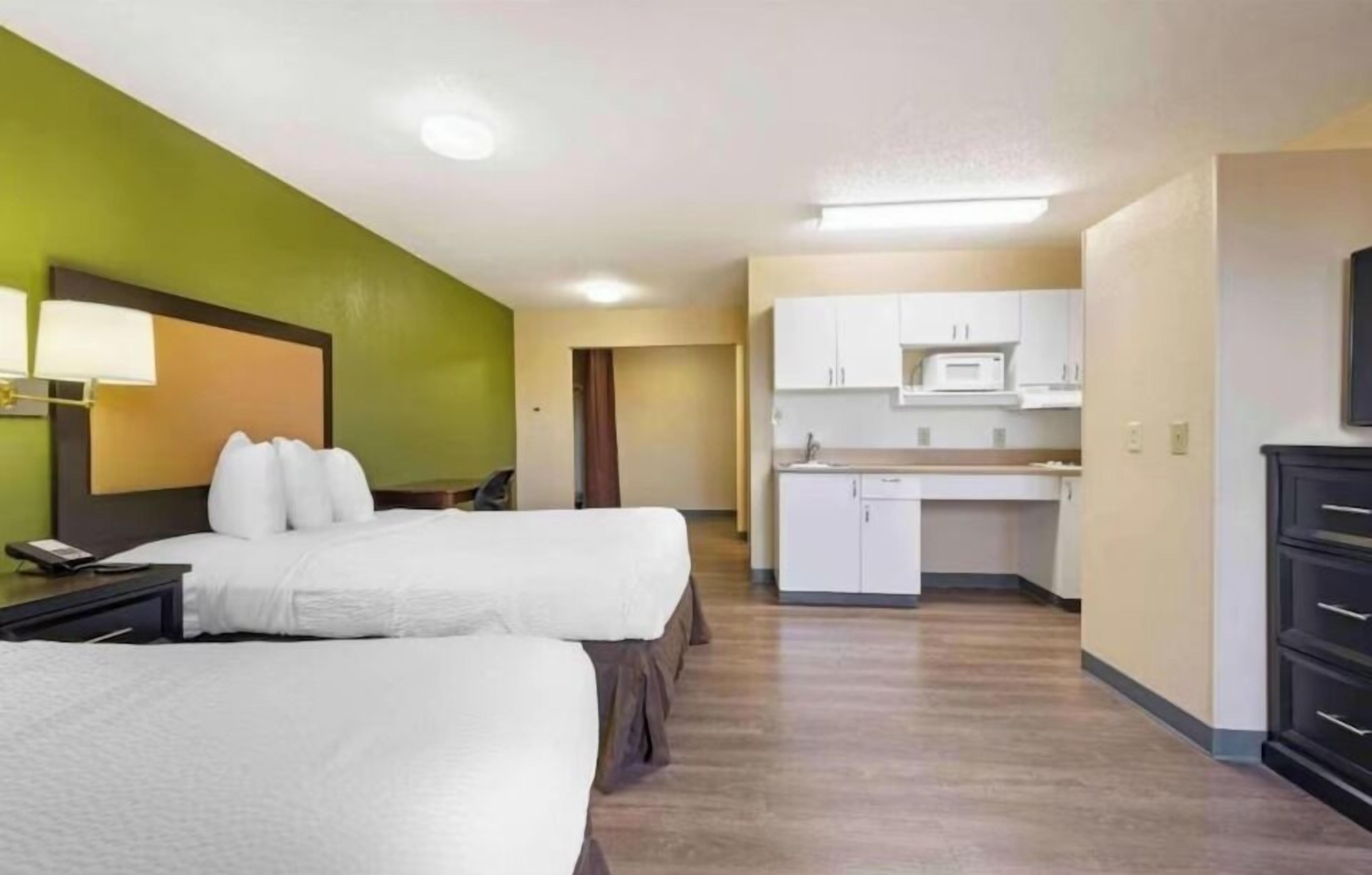 Room, 2 Double Beds, Non Smoking, Kitchen | Desk, laptop workspace, blackout drapes, iron/ironing board