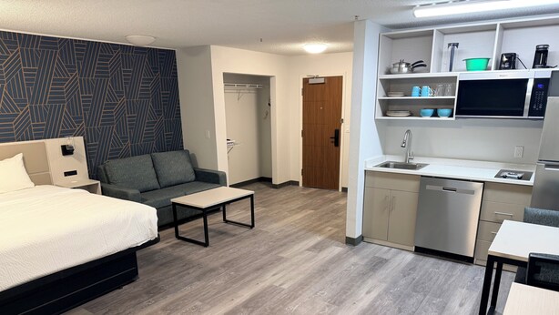 Suite, 1 Queen Bed with Sofa bed, Non Smoking (Efficiency) | Premium bedding, pillow-top beds, laptop workspace, iron/ironing board - MainStay Suites Indianapolis Northwest - College Park (Indianapolis)