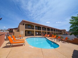 Outdoor pool, open 8:30 AM to 8:00 PM, sun loungers