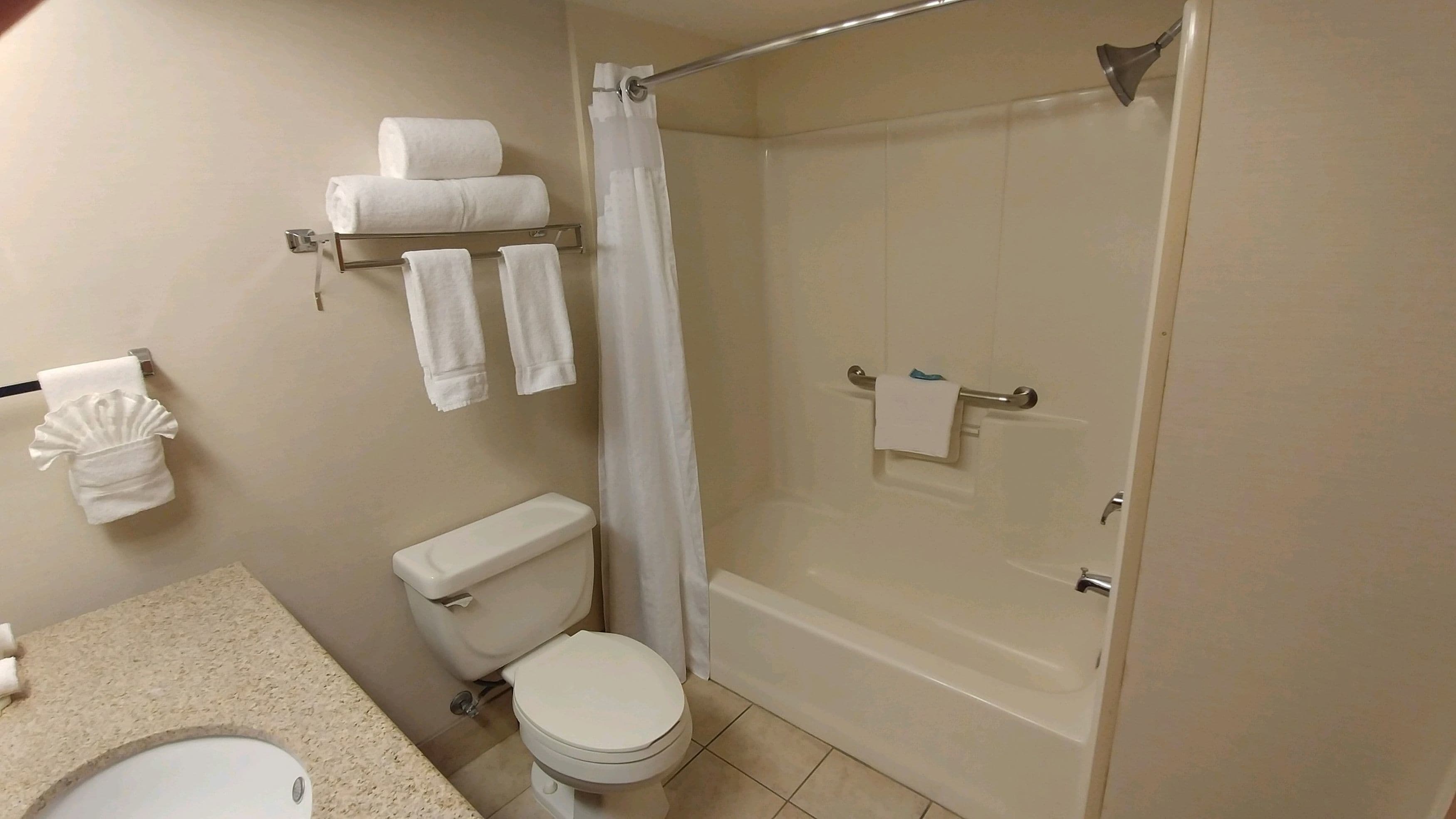 free toiletries, hair dryer, towels