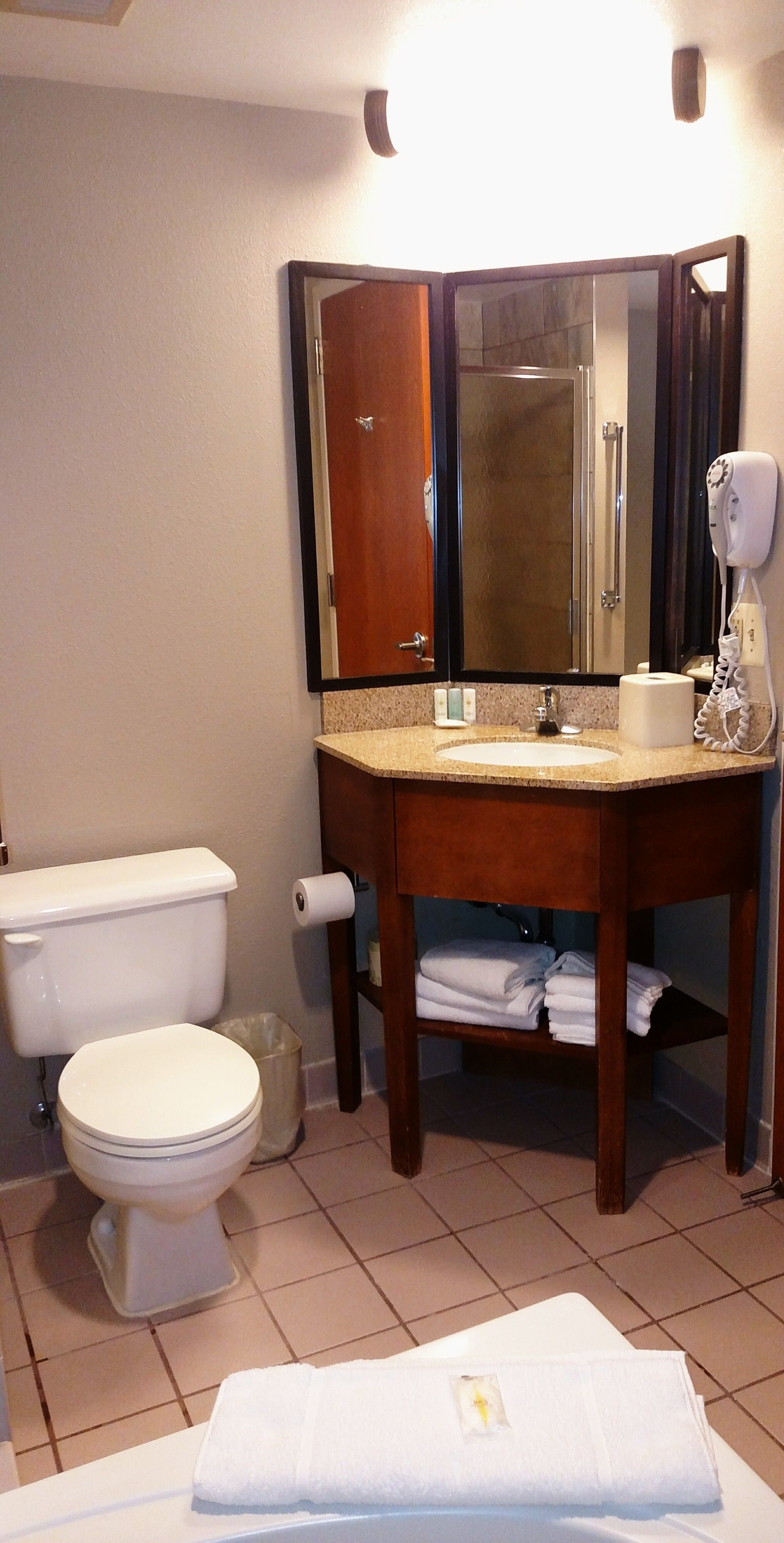 Un baño con inodoro, lavabo y espejo.