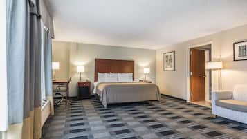 1 bedroom, desk, blackout curtains, iron/ironing board