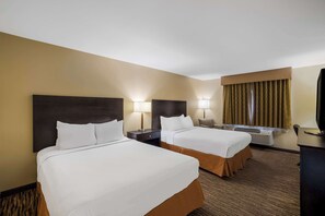Standard Room, 2 Queen Beds, Non Smoking, Refrigerator & Microwave | 1 bedroom, desk, laptop workspace, blackout drapes
