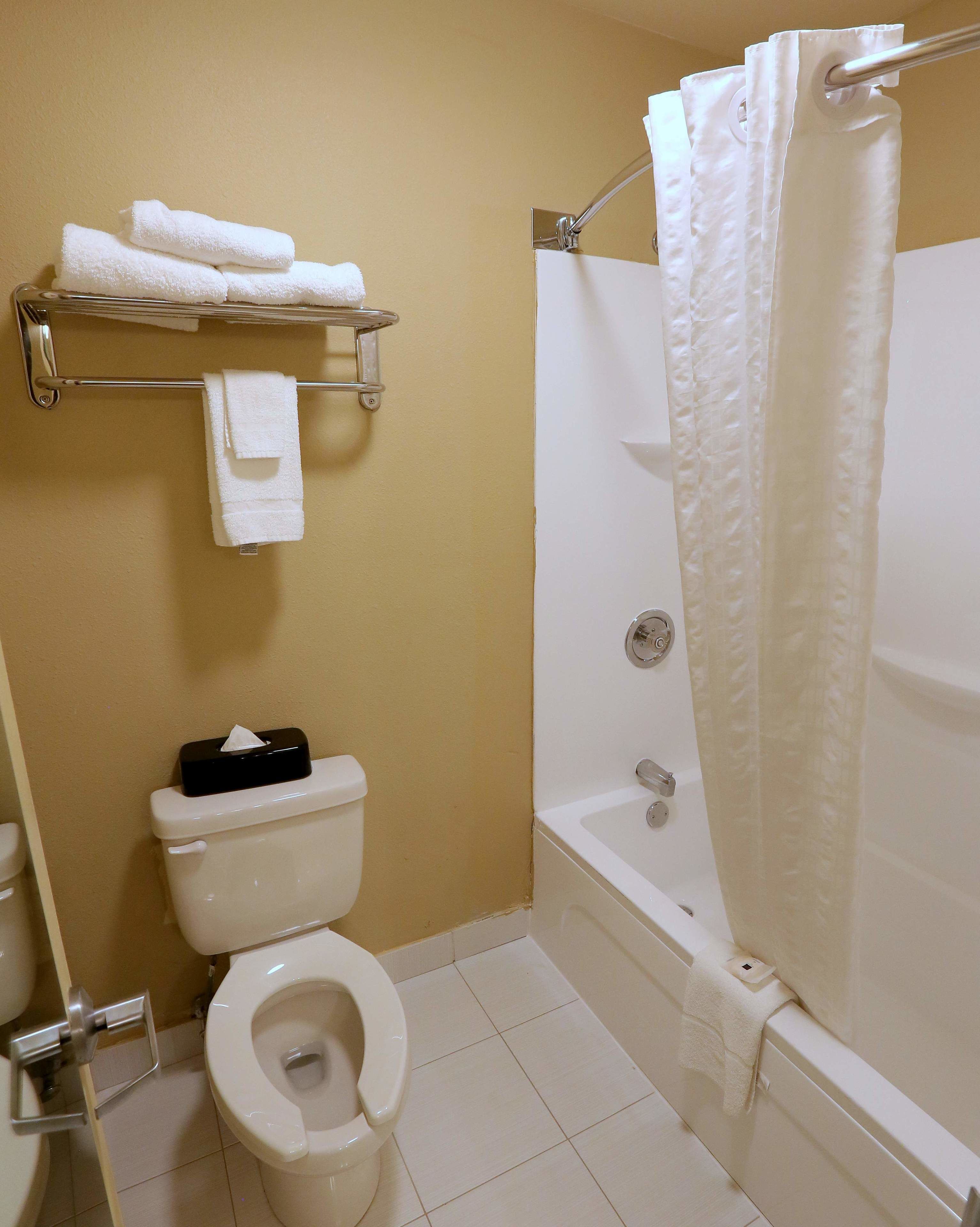 combined shower/bathtub, eco-friendly toiletries, hair dryer, towels