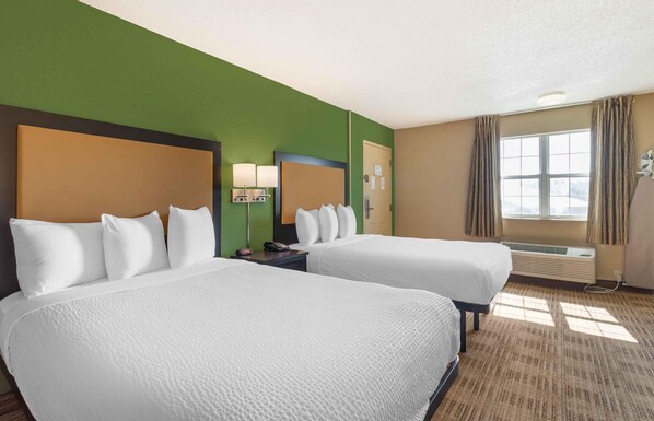 Studio, 2 Double Beds, Non Smoking | Pillowtop beds, desk, laptop workspace, blackout drapes