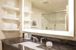 Eco-friendly toiletries, hair dryer, towels, soap