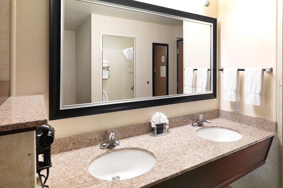 combined shower/bathtub, eco-friendly toiletries, hair dryer, towels