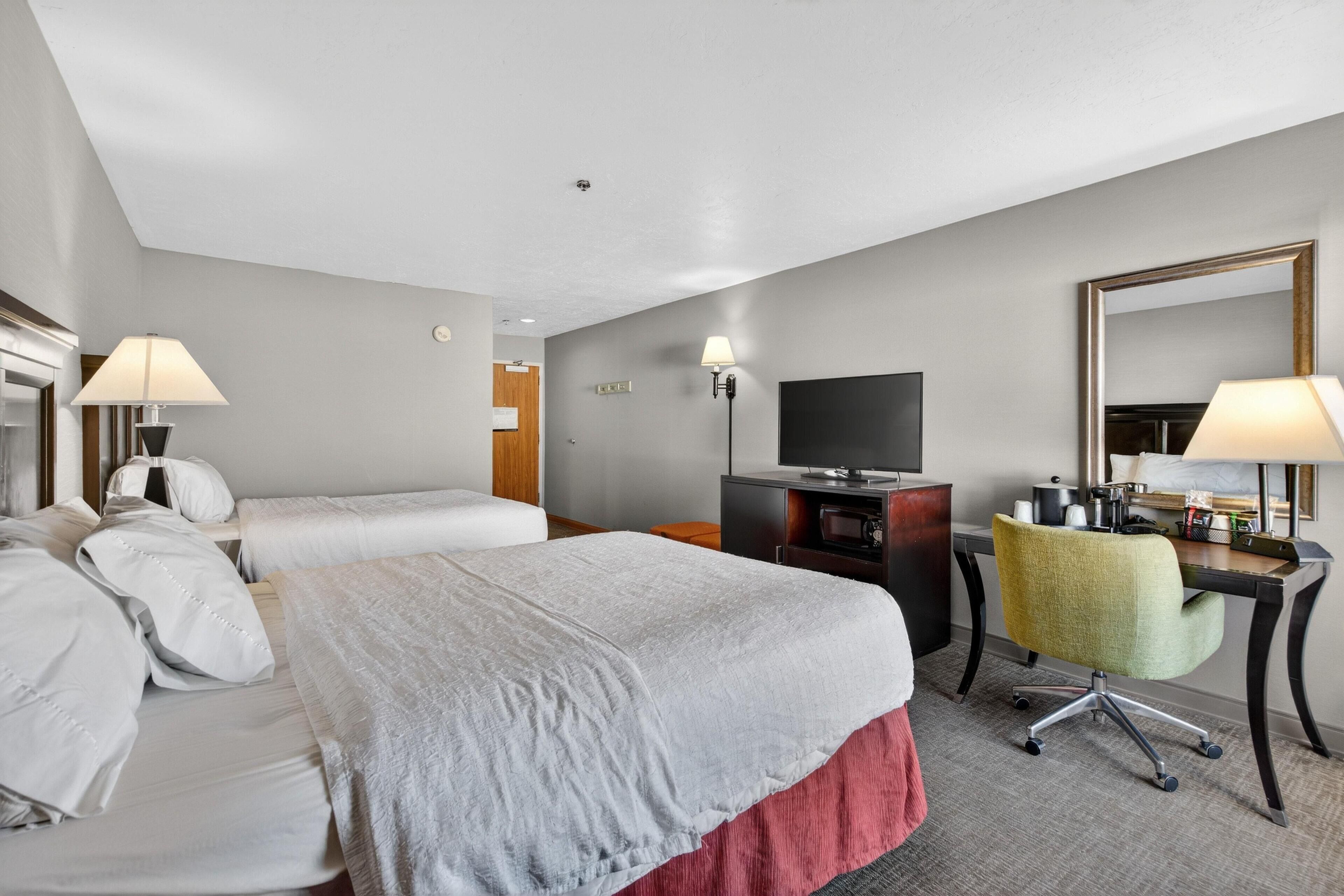 Room, 2 Queen Beds | Desk, blackout drapes, iron/ironing board, free WiFi