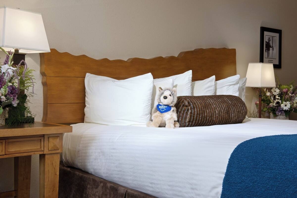 Premium bedding, pillowtop beds, desk, laptop workspace