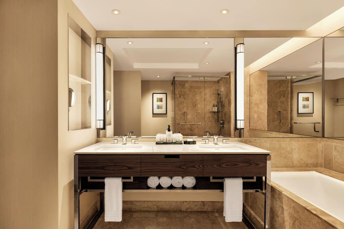 separate bathtub and shower, deep-soaking bathtub, free toiletries