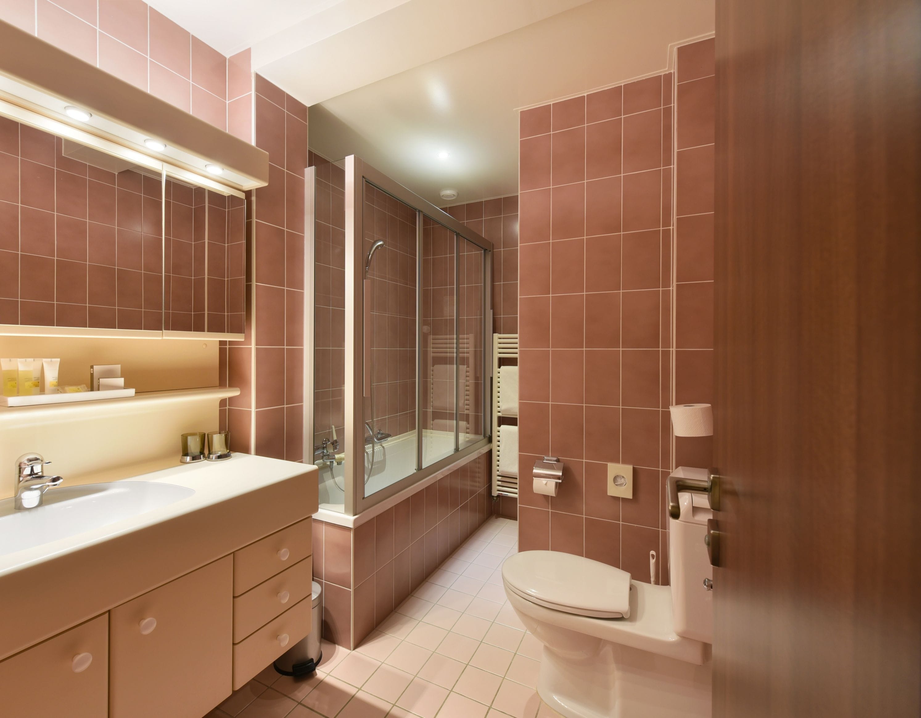 superior double room, lake view | bathroom | hair dryer, towels