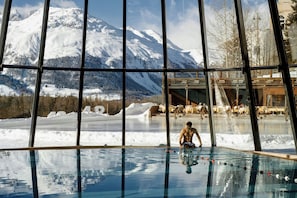 Indoor pool, open 7:00 AM to 8:00 PM, pool loungers