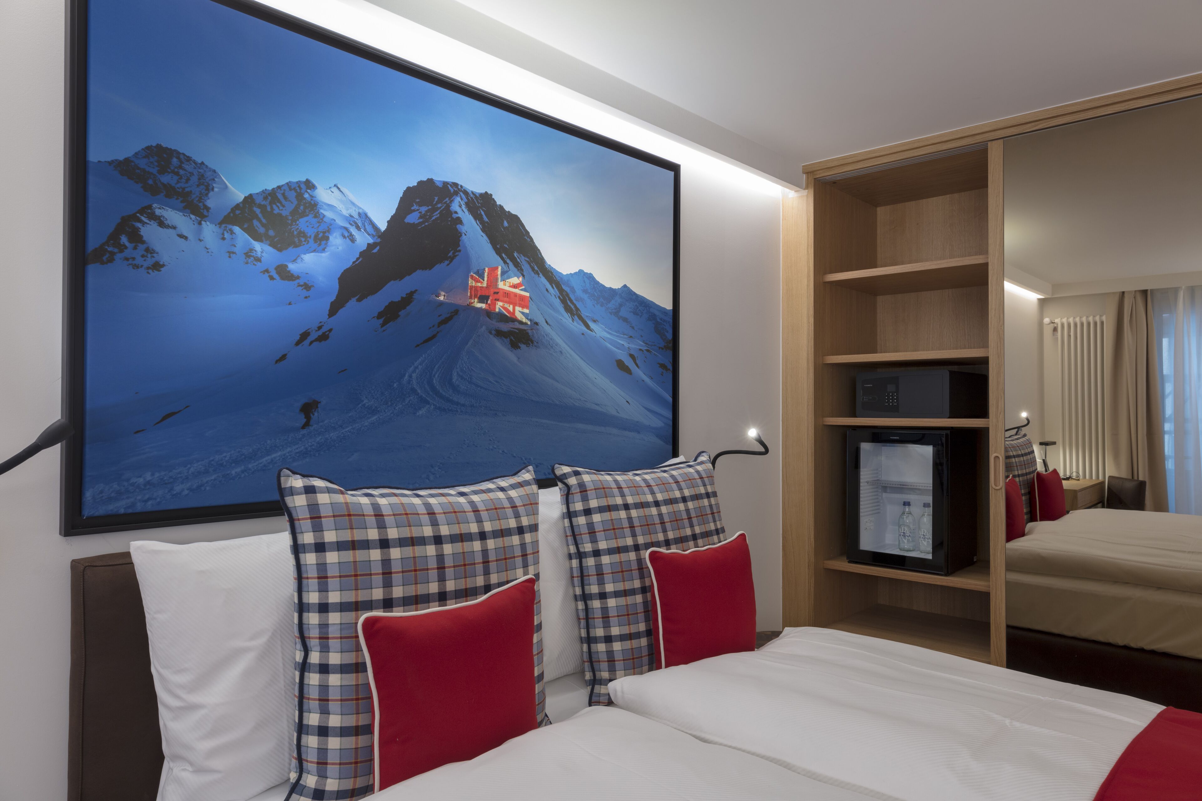 double room | in-room safe, desk, laptop workspace, blackout curtains