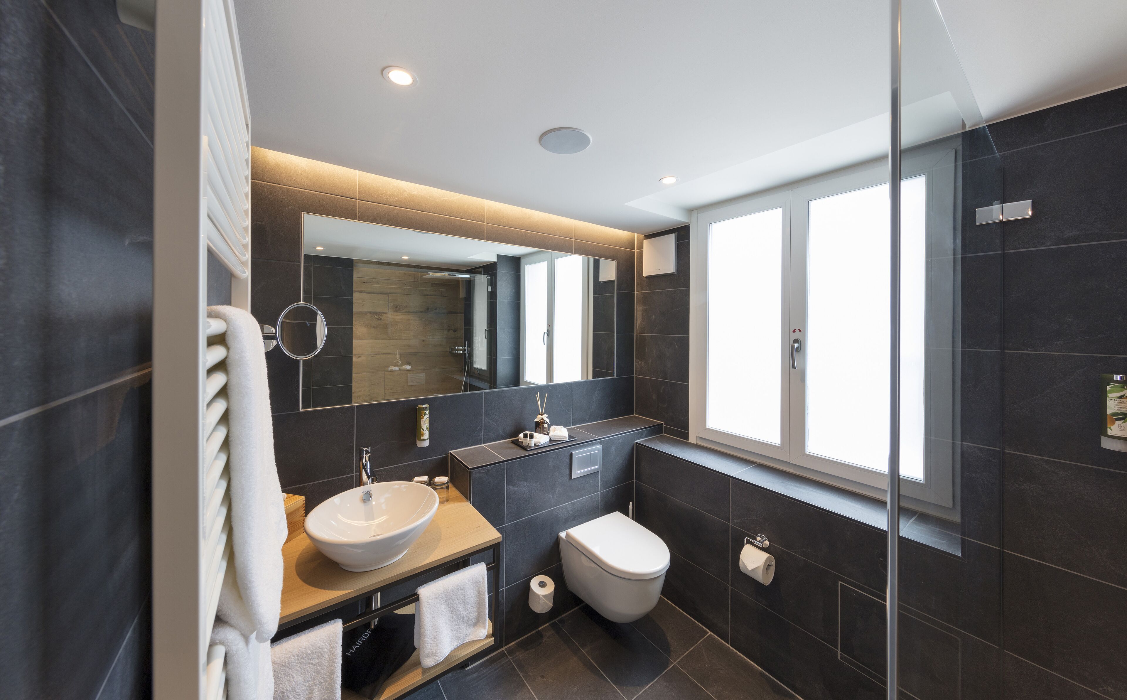 junior suite plus | bathroom | shower, rainfall showerhead, eco-friendly toiletries, hair dryer