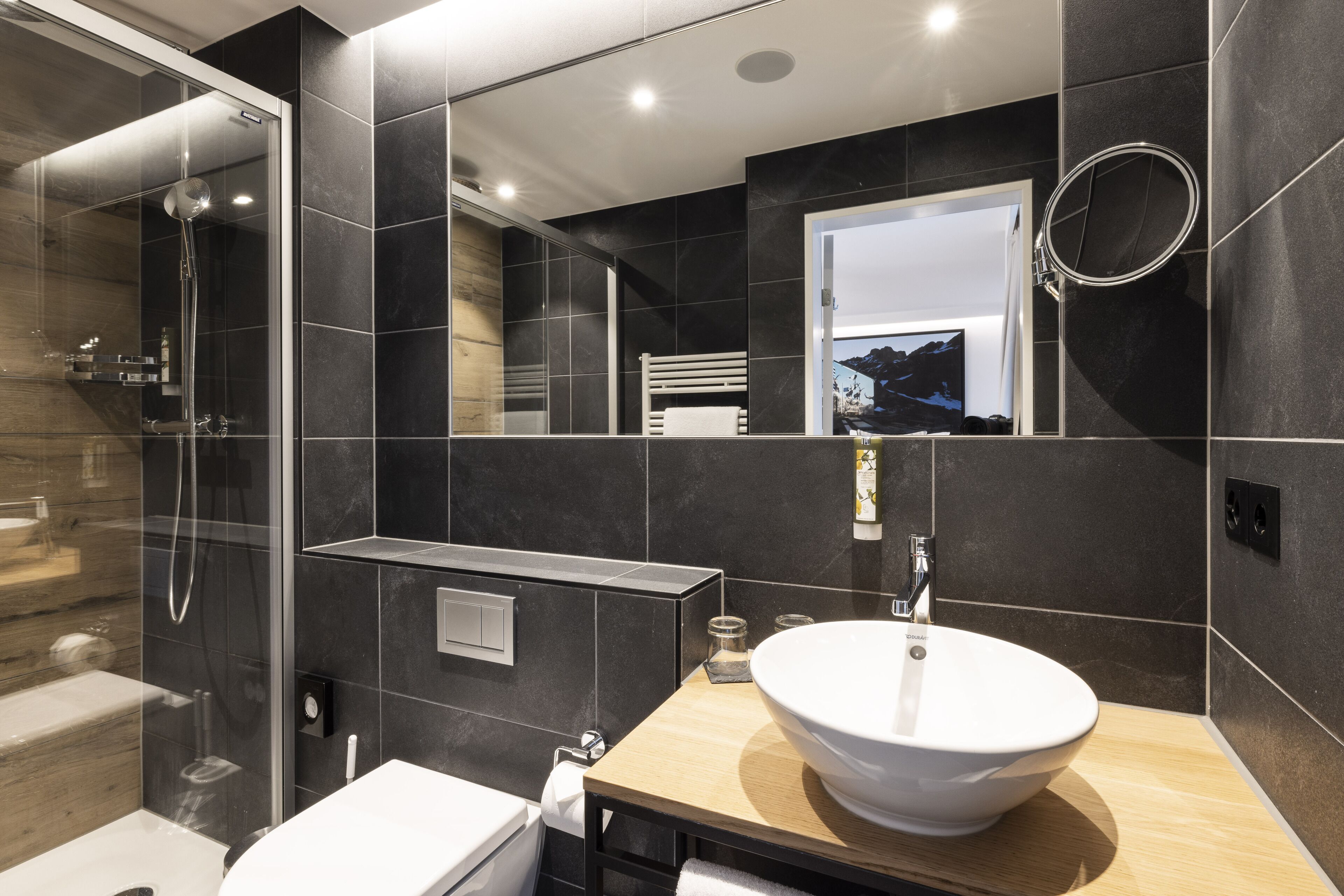 shower, rainfall showerhead, eco-friendly toiletries, hair dryer