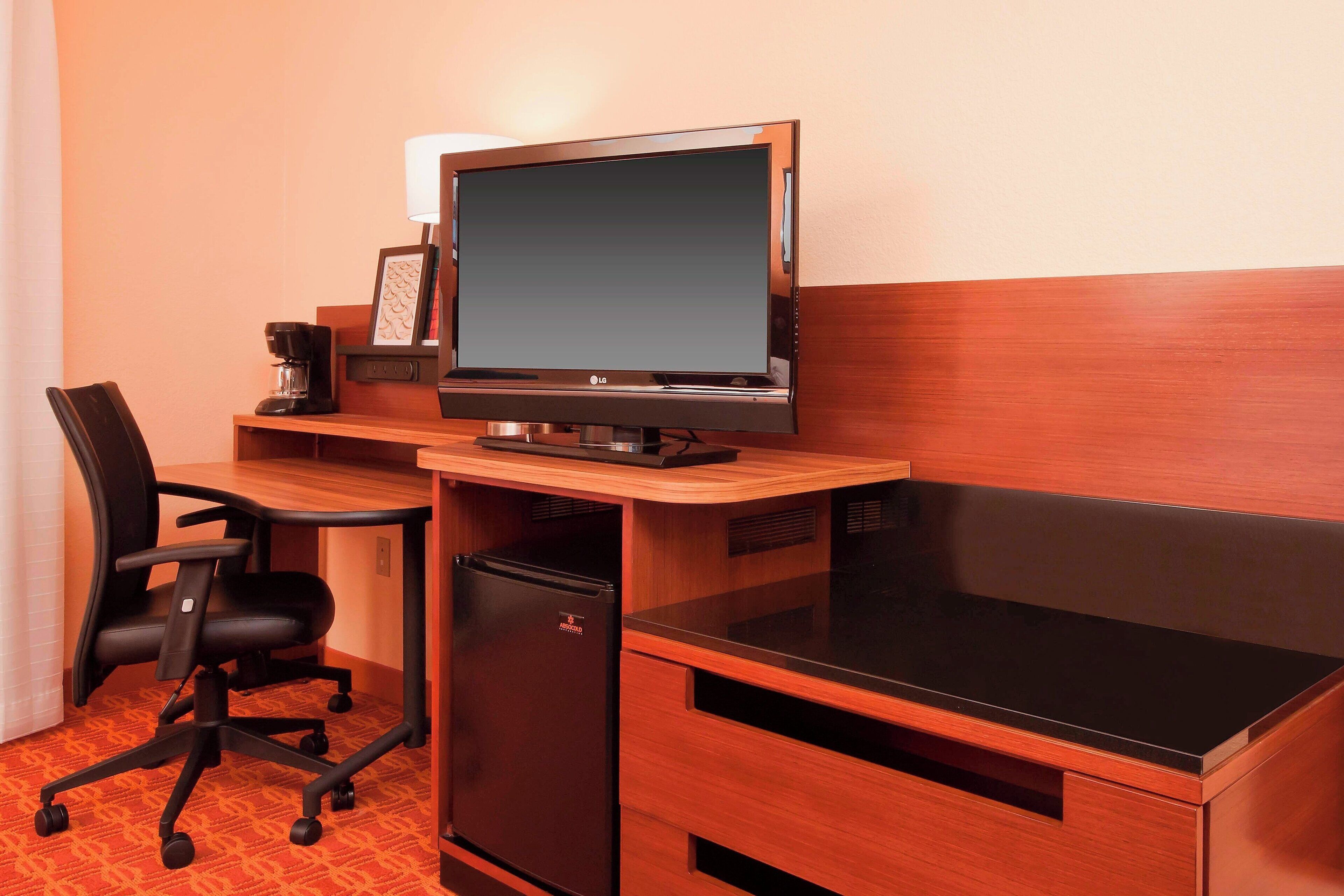 hypo-allergenic bedding, desk, laptop workspace, iron/ironing board