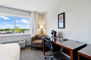 Desk, blackout drapes, iron/ironing board, free cribs/infant beds