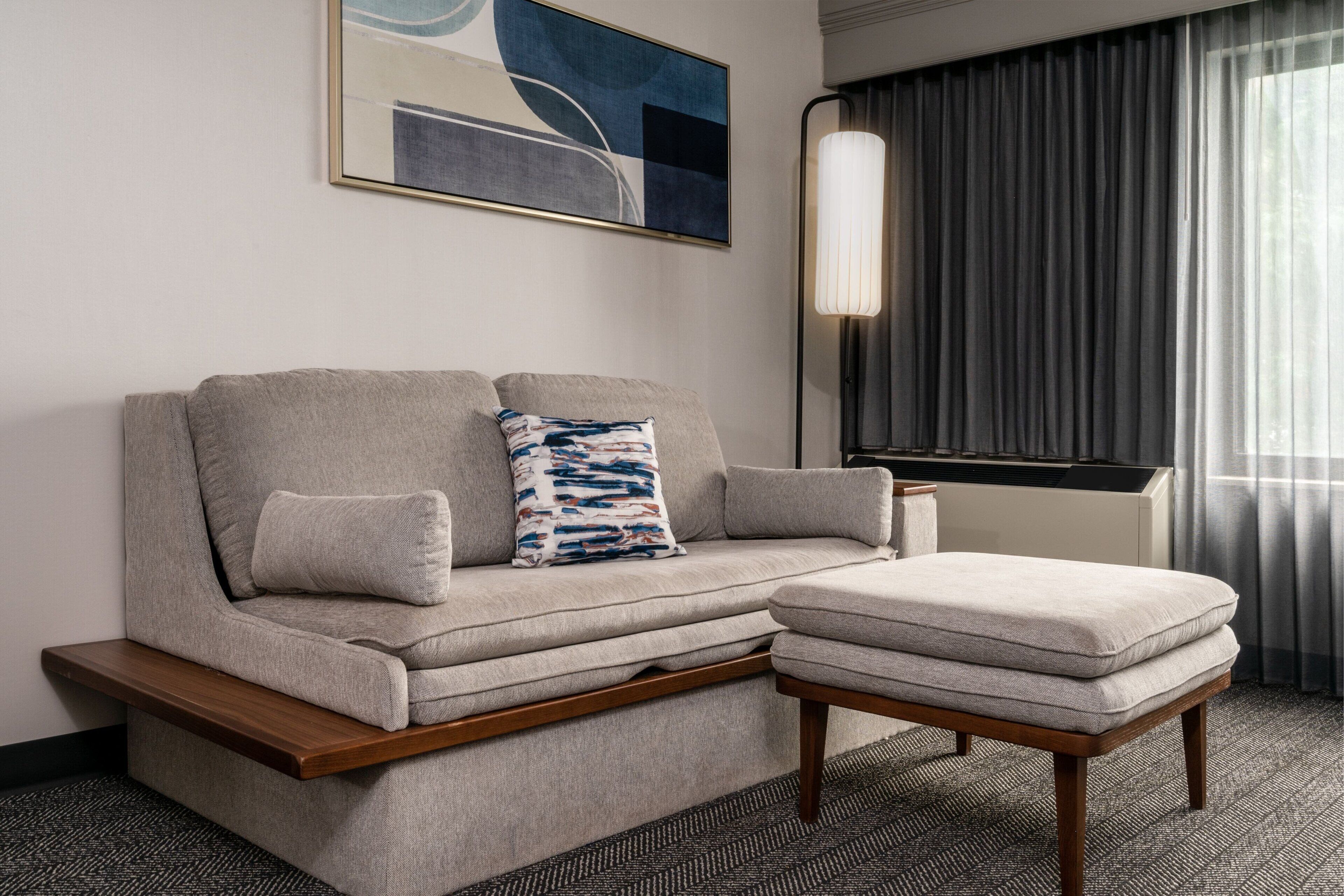 premium bedding, pillow-top beds, desk, laptop workspace