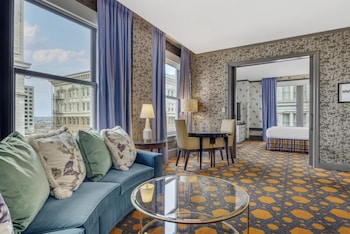 Egyptian cotton sheets, premium bedding, pillowtop beds, in-room safe at The Royal Sonesta Portland Downtown