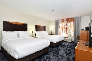 Room, 2 Double Beds, Non Smoking | 1 bedroom, desk, laptop workspace, blackout drapes