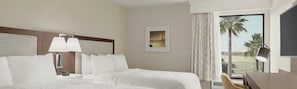 Hypo-allergenic bedding, desk, laptop workspace, blackout drapes