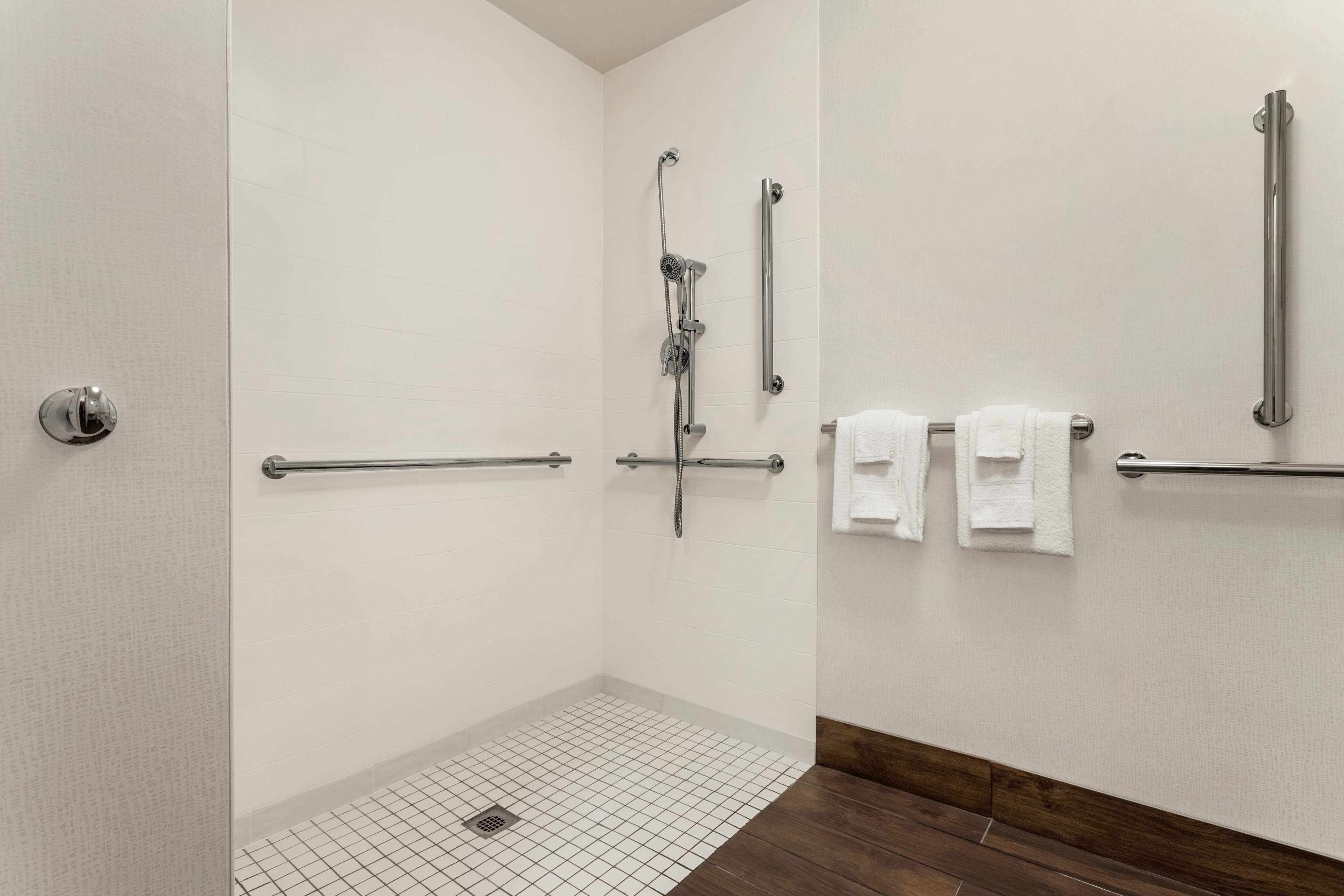 combined shower/bathtub, free toiletries, hair dryer, towels