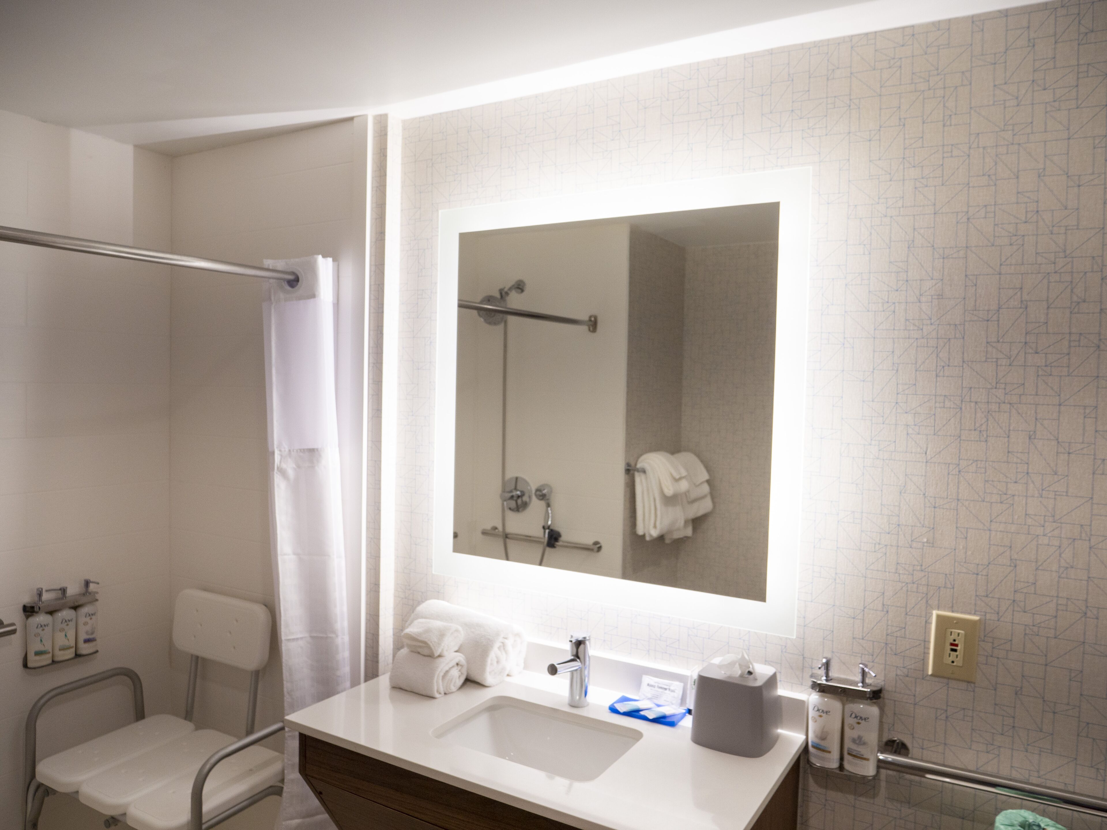 standard room, 1 king bed, accessible (mobility, roll-in shower) | bathroom | combined shower/bathtub, eco-friendly toiletries, hair dryer, towels