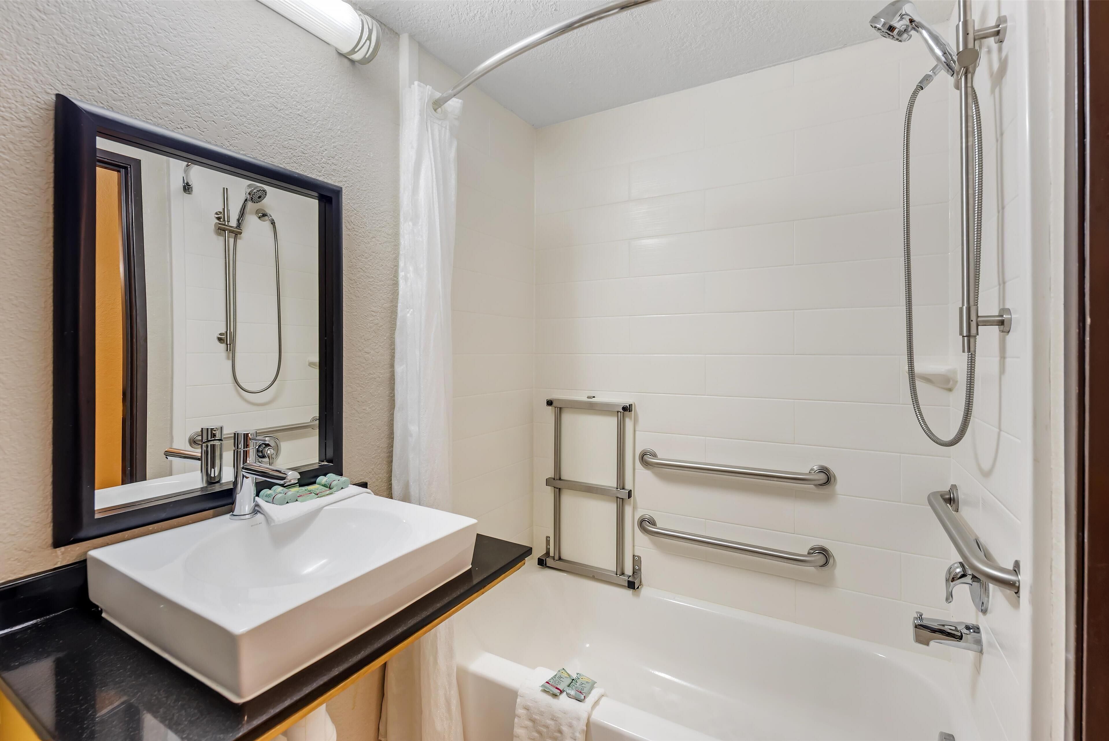 suite, 2 queen beds, accessible, bathtub (with sofabed) | bathroom | combined shower/bathtub, free toiletries, hair dryer, towels