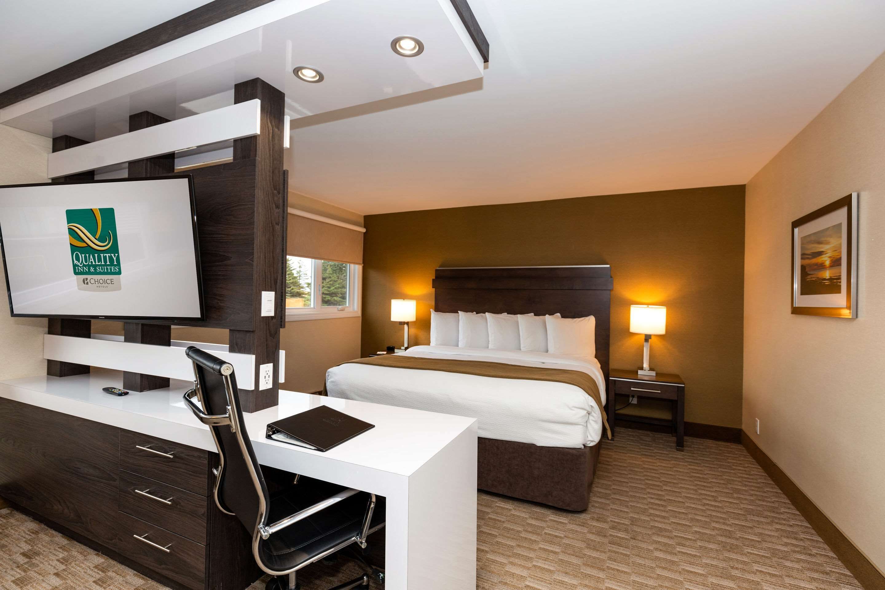 Premium bedding, pillowtop beds, desk, blackout drapes