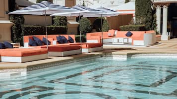 7 outdoor pools, open 9:00 AM to 5:00 PM, pool cabanas (surcharge)