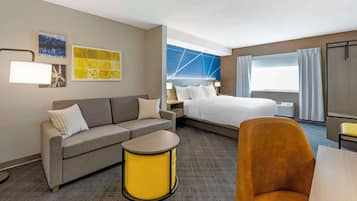 Desk, blackout drapes, soundproofing, iron/ironing board