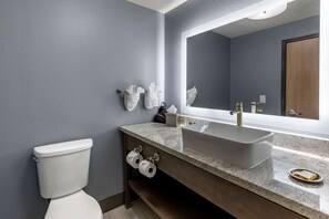 Eco-friendly toiletries, hair dryer, towels, soap