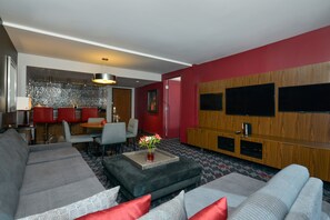 Flat-screen TV, pay movies