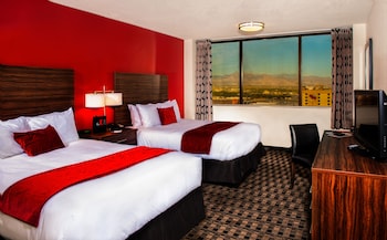 Deluxe Double Room, 2 Queen Beds, City View | Premium bedding, in-room safe, desk, blackout drapes at the D Las Vegas