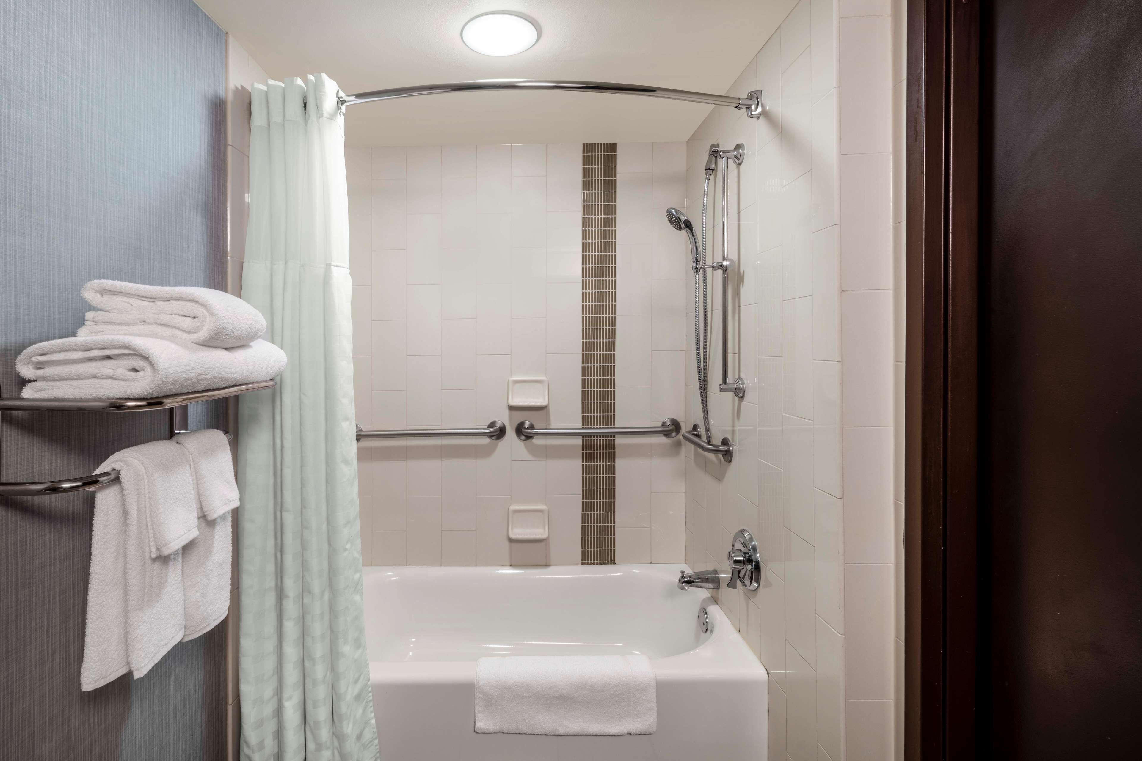 room, 1 king bed with sofa bed, accessible (mobility tub) | bathroom | designer toiletries, hair dryer, towels